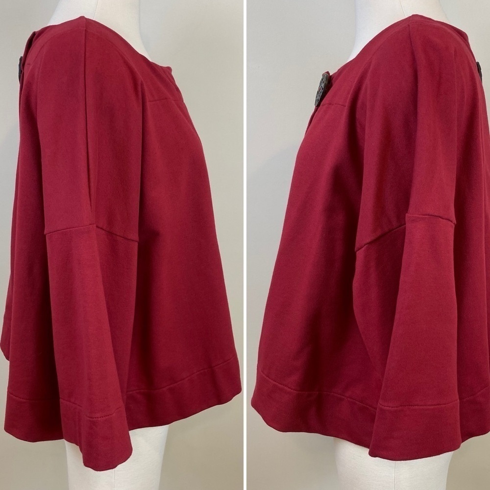 Neon Buddha Swing Jacket Deep Red Sz M Square Neck Oversized Cropped Wood Button - Picture 11 of 17